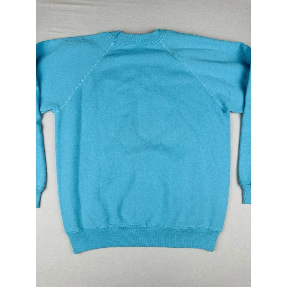 Vintage 90s Blank Sweatshirt Teal Blue USA Made Hanes Crewneck Large